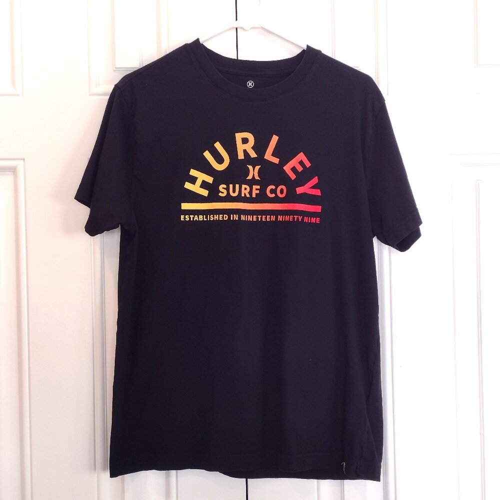 Hurley Graphic Tee Shirt - Men's Medium - Black w/ Orange Hue Print - Like New